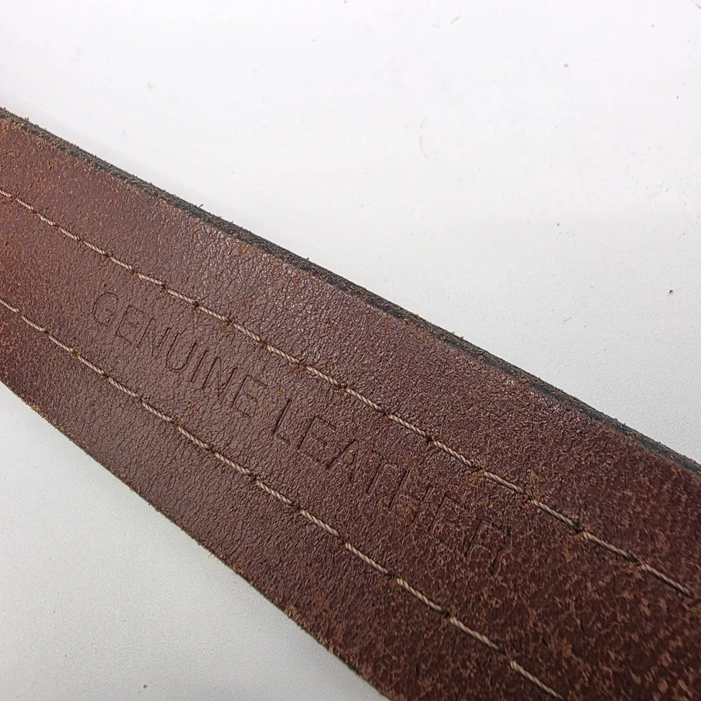 Nautica Mens Brown Leather Nautical Signal Flag Belt Brass Buckle 38 93802T